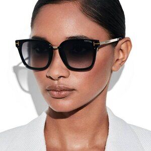 Tom Ford Philippa-02 FT1014 01B Square Sunglasses - Black/Gold/Smoke